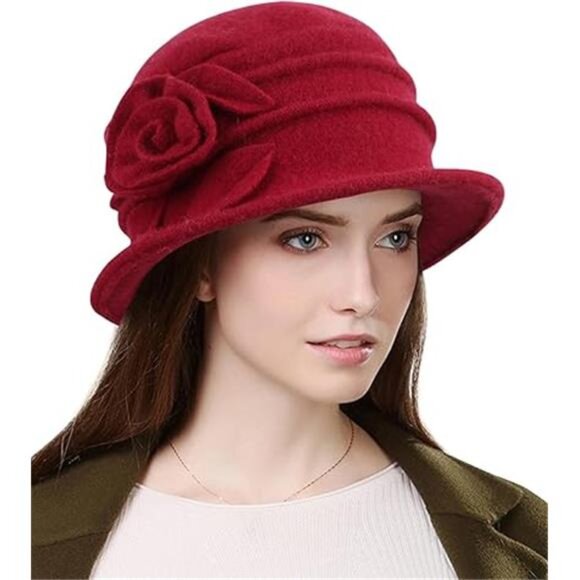 Women Beret Hat French Vintage Floral Wool Dress Cloche Classic Winter Hat main image 5